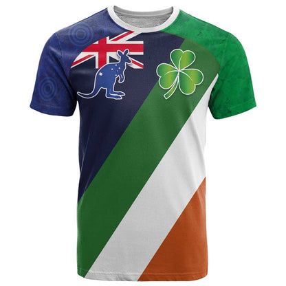 Custom Ireland and Australia T-Shirt Shamrocks and Aboriginal Art Graphic Tee