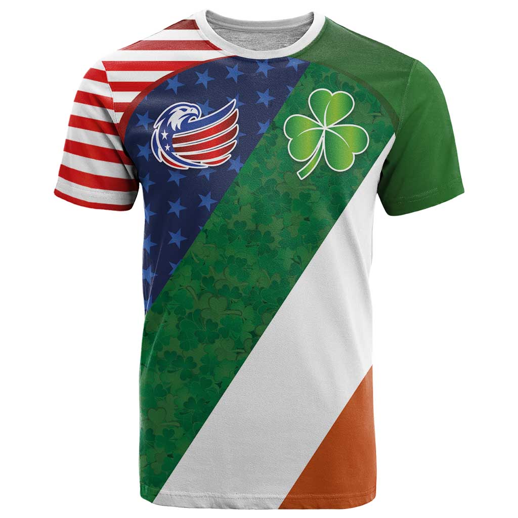 Custom Ireland and United States T-Shirt Shamrocks and American Flag Style Graphic Tee