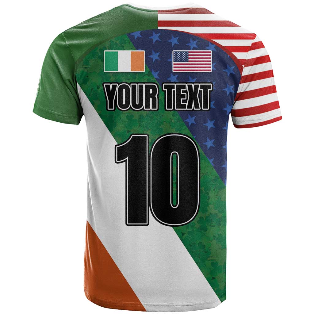 Custom Ireland and United States T-Shirt Shamrocks and American Flag Style Graphic Tee