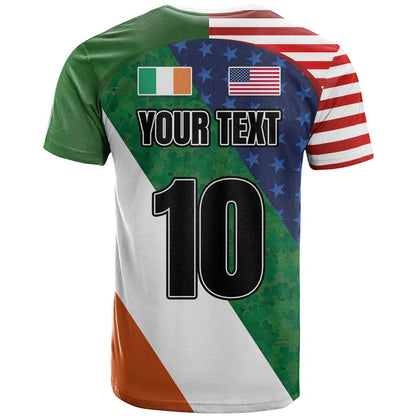 Custom Ireland and United States T-Shirt Shamrocks and American Flag Style Graphic Tee