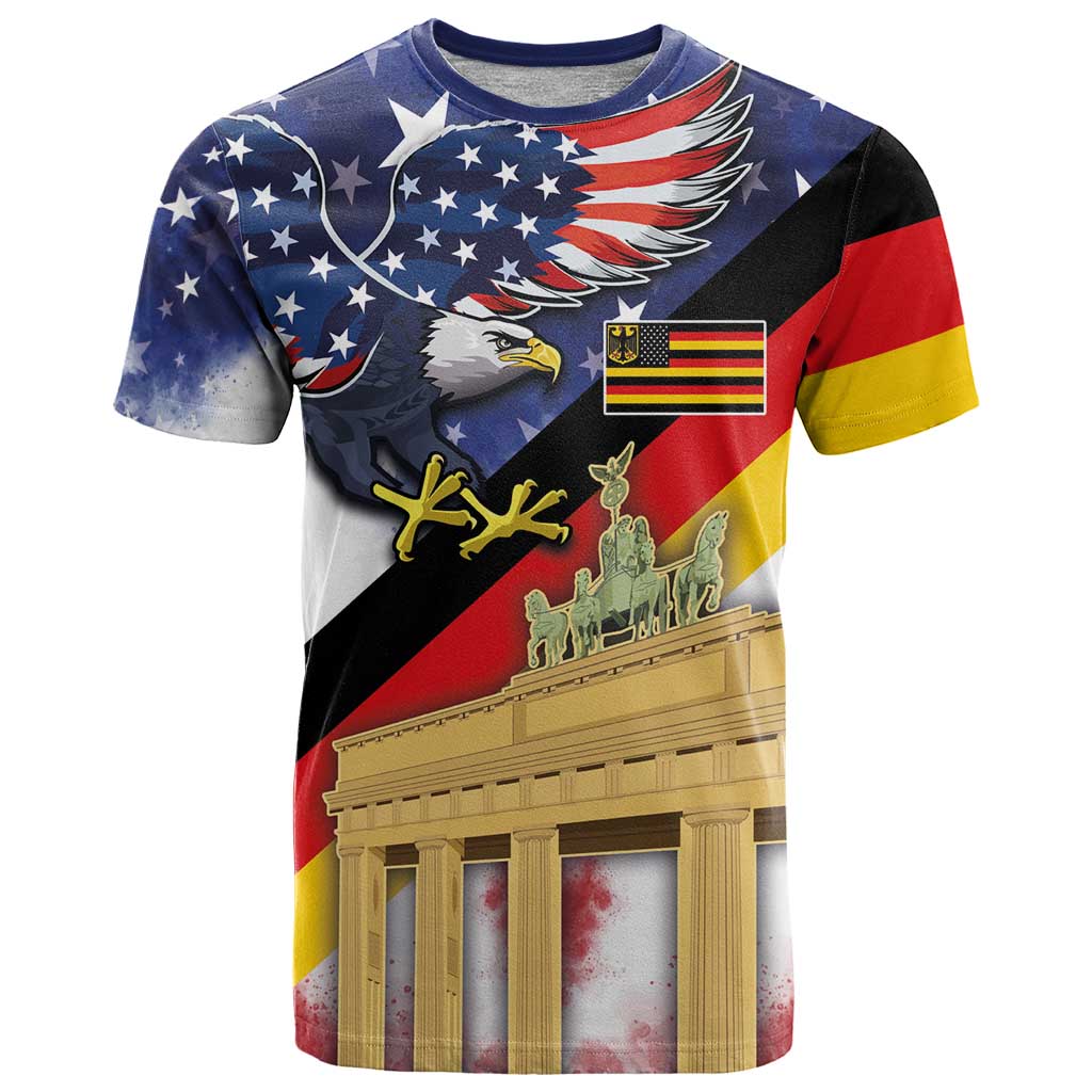 German American Heritage Month T-Shirt United States Eagle and Brandenburg Gate with National Flag Graphic Tee