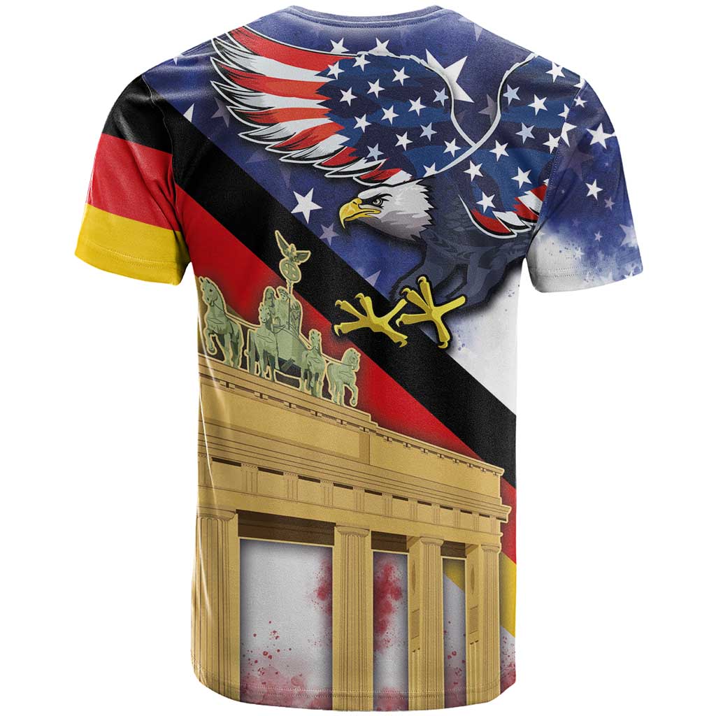 German American Heritage Month T-Shirt United States Eagle and Brandenburg Gate with National Flag Graphic Tee