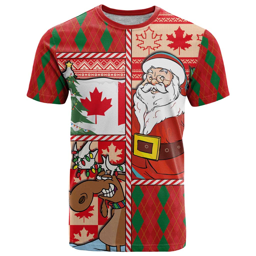 Canadian Christmas T-Shirt A Merry Xmas Santa and Funny Moose Graphic Tee
