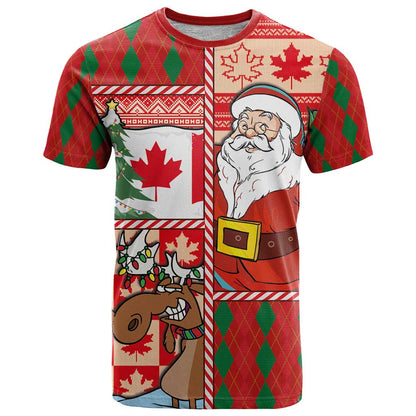 Canadian Christmas T-Shirt A Merry Xmas Santa and Funny Moose Graphic Tee