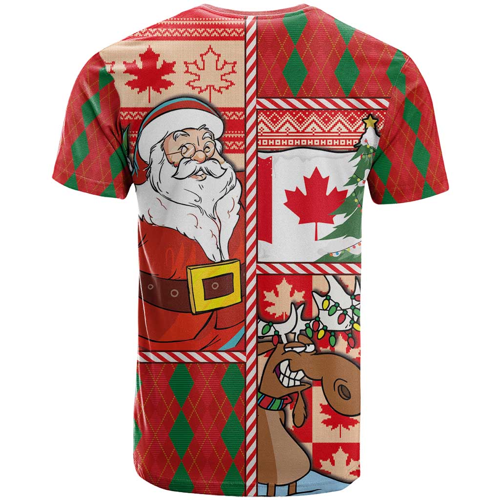 Canadian Christmas T-Shirt A Merry Xmas Santa and Funny Moose Graphic Tee