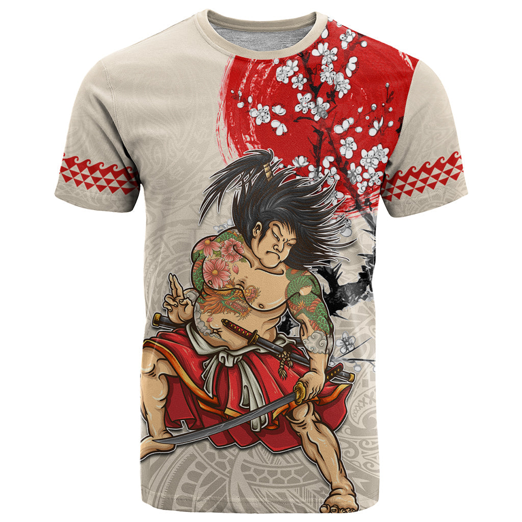 Personalised Japanese Culture Hawaii Style T-Shirt Japanese Samurai with Hawaiian Pattern Graphic Tee