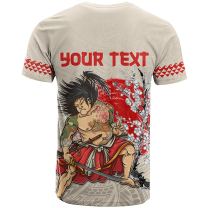 Personalised Japanese Culture Hawaii Style T-Shirt Japanese Samurai with Hawaiian Pattern Graphic Tee