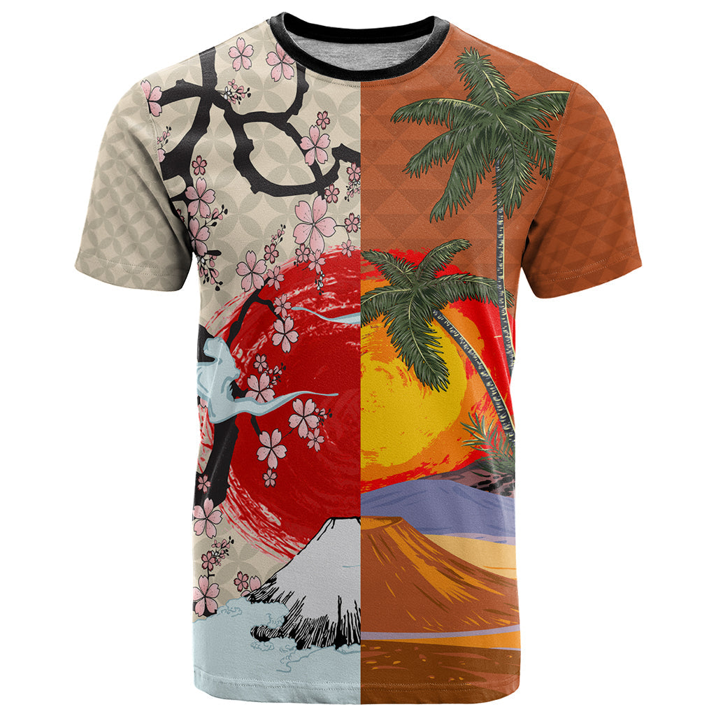 Japanese Culture Hawaii Style T-Shirt Mauna Kea and Fuji Mountains Graphic Tee