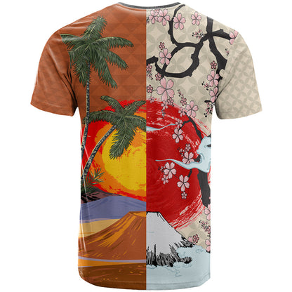 Japanese Culture Hawaii Style T-Shirt Mauna Kea and Fuji Mountains Graphic Tee