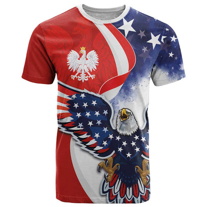 Polish American Heritage Month T-Shirt USA Eagle and Poland Eagle with National Flag Graphic Tee