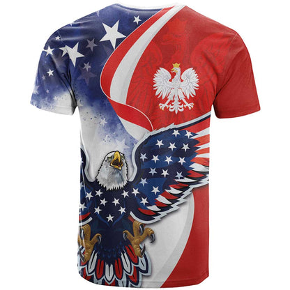 Polish American Heritage Month T-Shirt USA Eagle and Poland Eagle with National Flag Graphic Tee