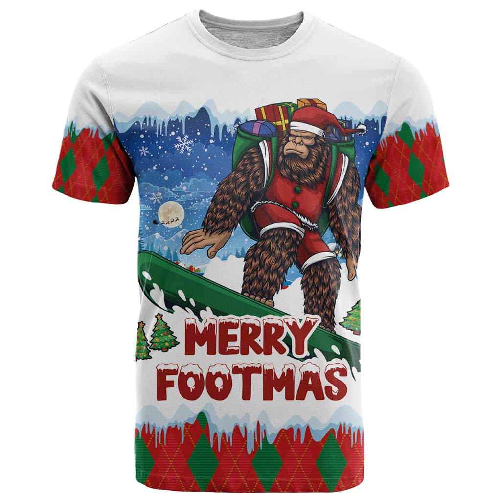 Christmas Bigfoot Ride Snowboard T-Shirt Merry Footmas Xmas Style Graphic Tee