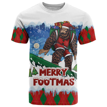 Christmas Bigfoot Ride Snowboard T-Shirt Merry Footmas Xmas Style Graphic Tee
