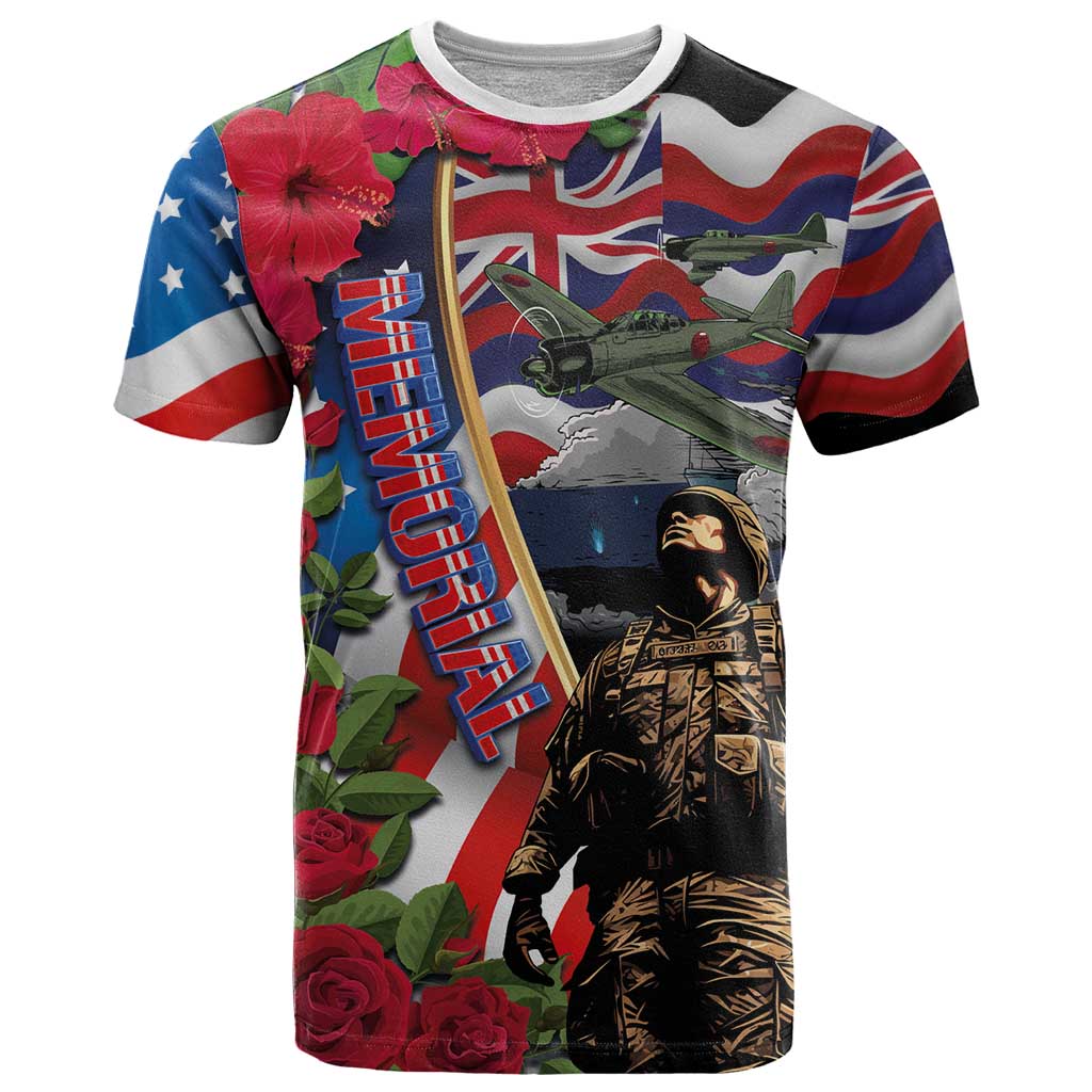 Hawaii and United States Memorial Day T-Shirt Honor and Remember The Fallen Graphic Tee