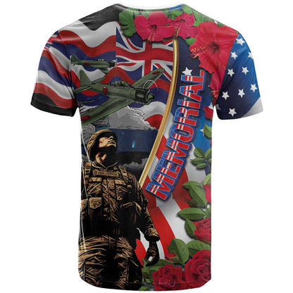 Hawaii and United States Memorial Day T-Shirt Honor and Remember The Fallen Graphic Tee