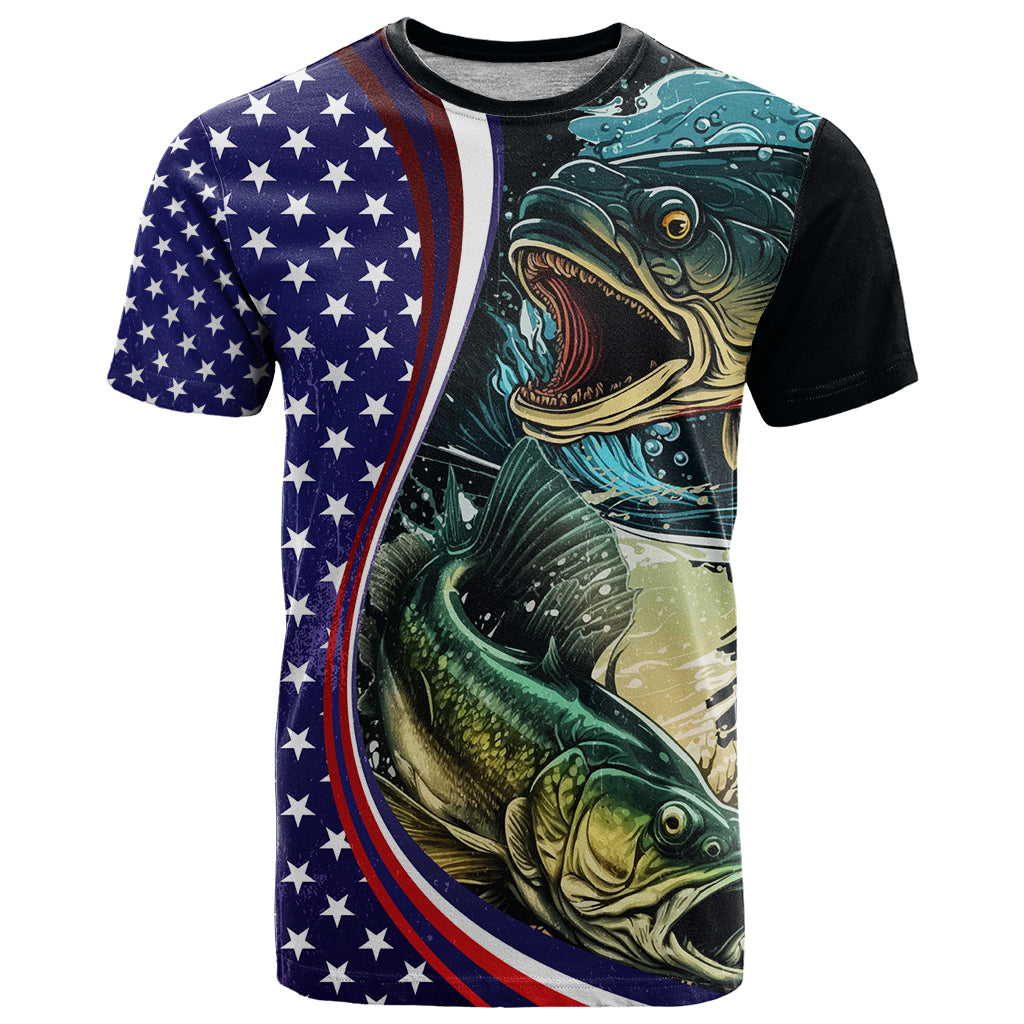 Bass Fishing T-Shirt Double Largemouth Bass Old Style Graphic Tee
