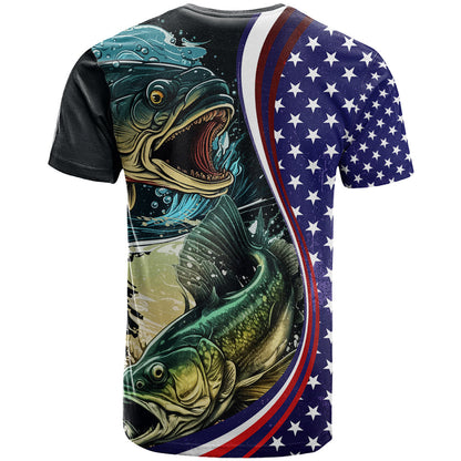 Bass Fishing T-Shirt Double Largemouth Bass Old Style Graphic Tee