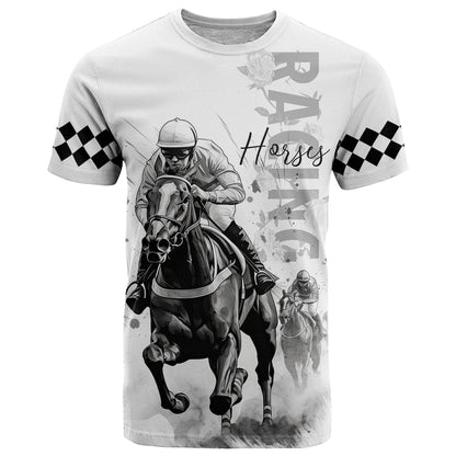 Kentucky Horses Racing T-Shirt Jockey Drawing Style Graphic Tee