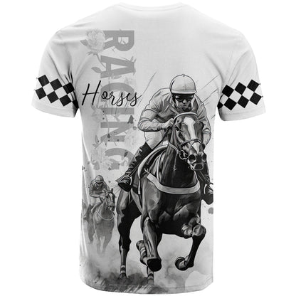 Kentucky Horses Racing T-Shirt Jockey Drawing Style Graphic Tee