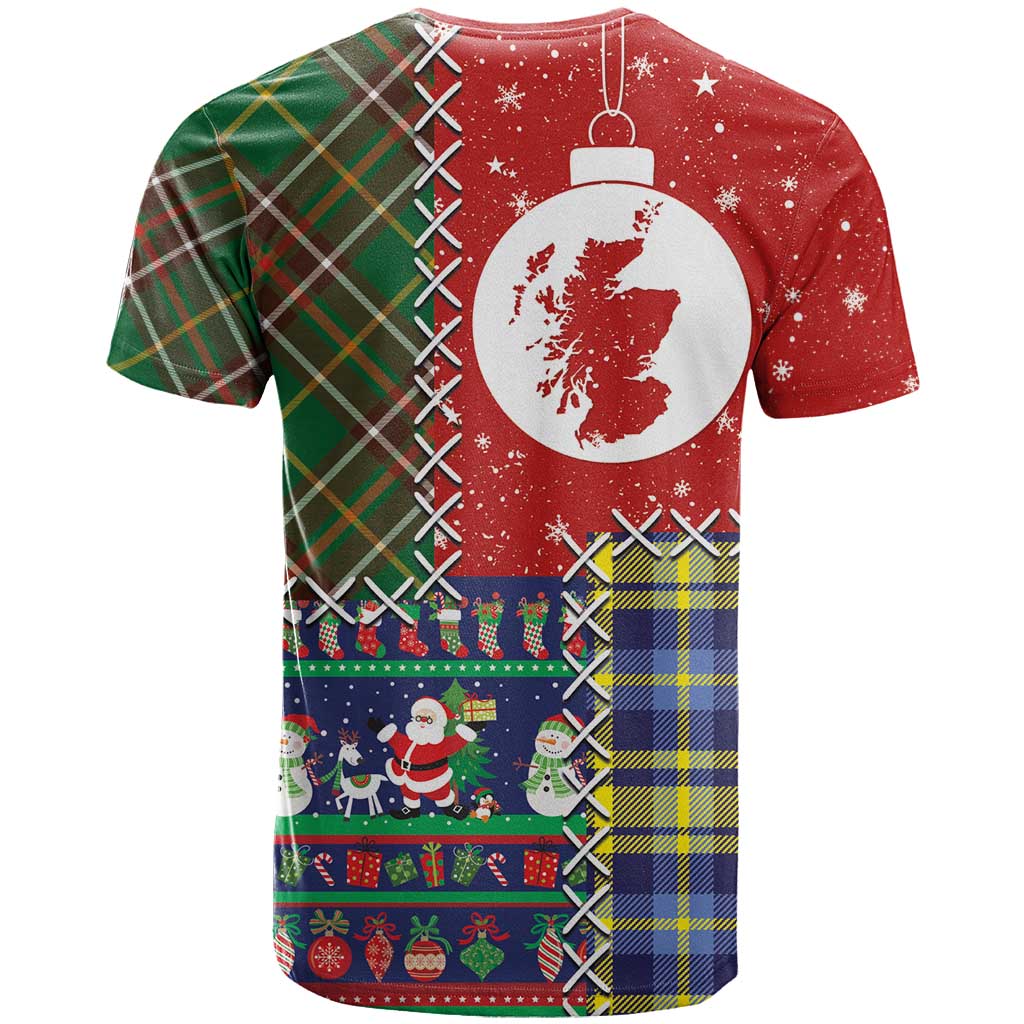 Scottish Christmas T-Shirt Scotland Lion and Xmas Elements Patch Style Graphic Tee