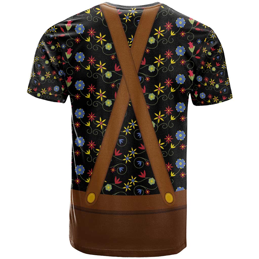 Traditional German Costume - Lederhosen and Soft Pretzel T-Shirt Folk Floral Pattern Style Graphic Tee