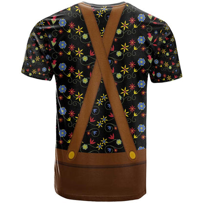 Traditional German Costume - Lederhosen and Soft Pretzel T-Shirt Folk Floral Pattern Style Graphic Tee
