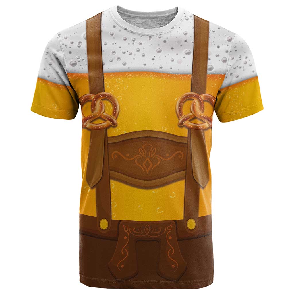 Traditional German Costume - Lederhosen and Soft Pretzel T-Shirt Oktoberfest Beer Head Funny Style Graphic Tee