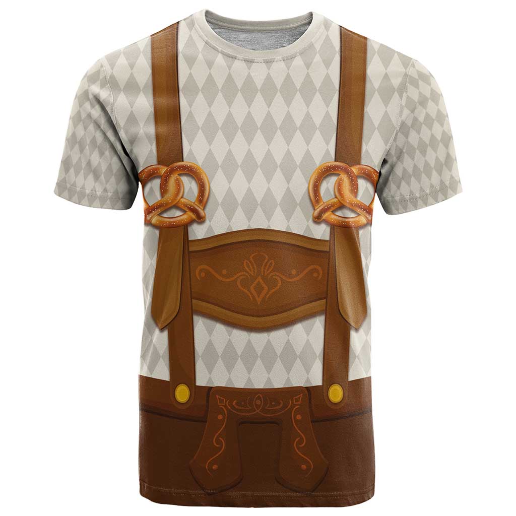 Traditional German Costume - Lederhosen and Soft Pretzel T-Shirt Old Vintage Bavarian Pattern Graphic Tee