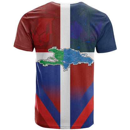 Haiti and Dominican Republic T-Shirt Hispaniola with Emblems and Flag Style Graphic Tee