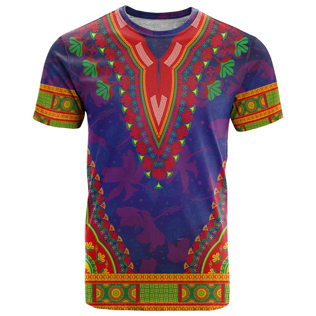 Haiti Choeblack Dashiki Style T-Shirt Blue Color Graphic Tee