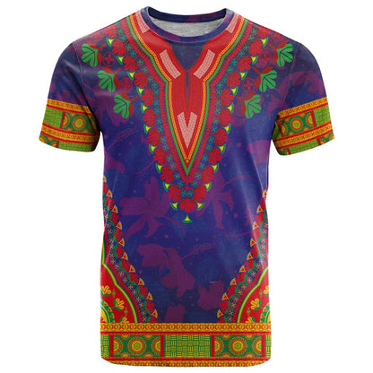 Haiti Choeblack Dashiki Style T-Shirt Blue Color Graphic Tee
