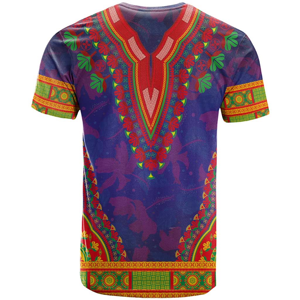 Haiti Choeblack Dashiki Style T-Shirt Blue Color Graphic Tee