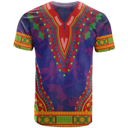 Haiti Choeblack Dashiki Style T-Shirt Blue Color Graphic Tee