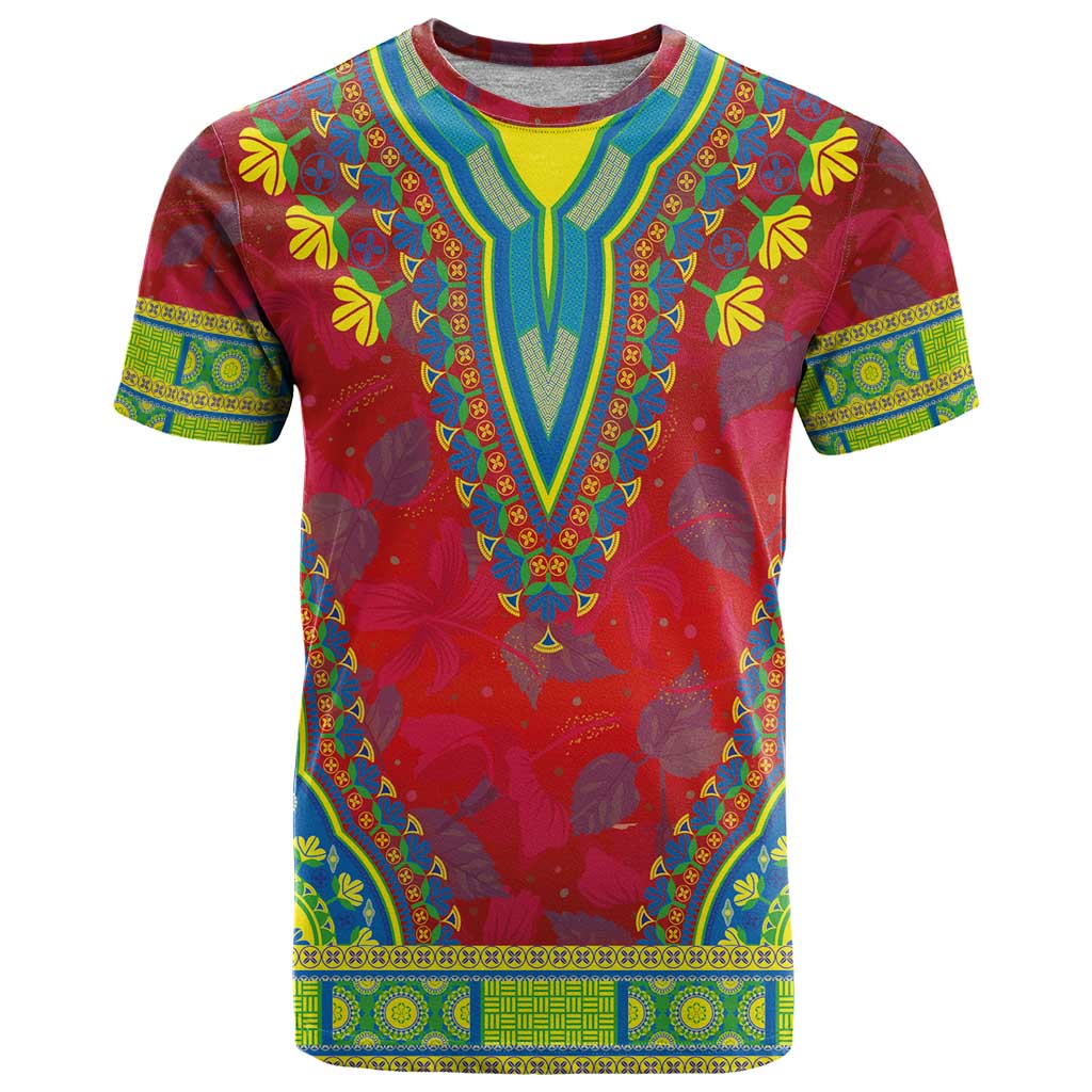 Haiti Choeblack Dashiki Style T-Shirt Red Color Graphic Tee