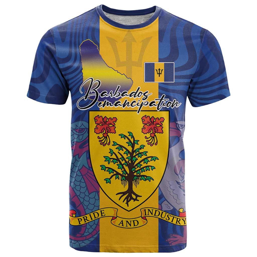 Personalised Barbados Emancipation Day T-Shirt Coat of Arms and Map National Flag Style Graphic Tee