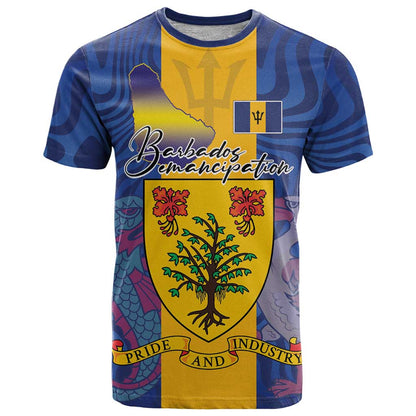 Personalised Barbados Emancipation Day T-Shirt Coat of Arms and Map National Flag Style Graphic Tee