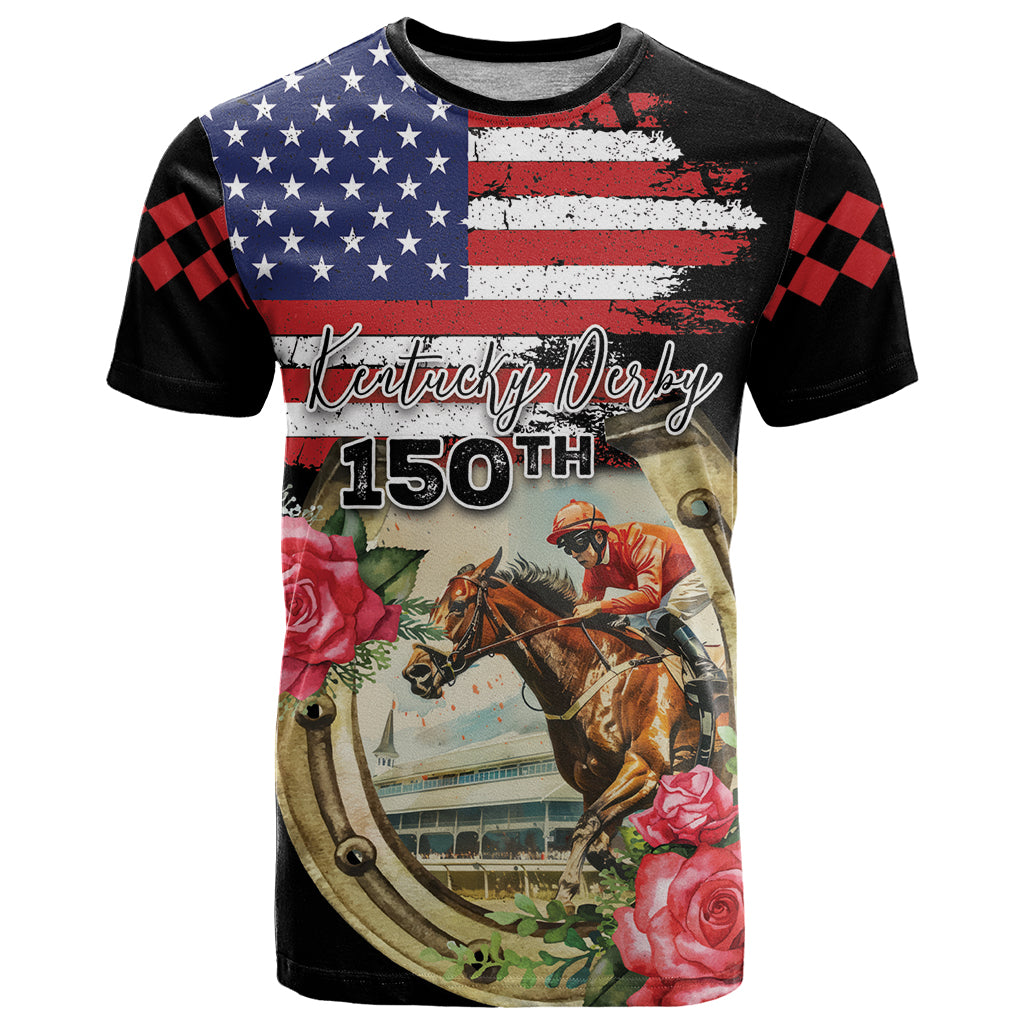 Kentucky Race For Rose 150th T-Shirt Horseshoe With American Flag Vintage Style Graphic Tee