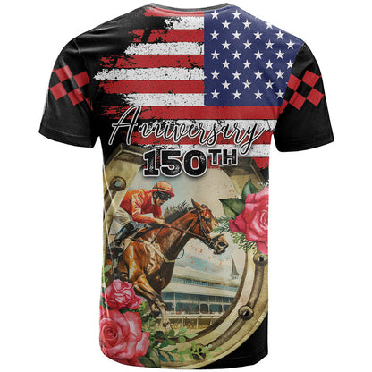 Kentucky Race For Rose 150th T-Shirt Horseshoe With American Flag Vintage Style Graphic Tee