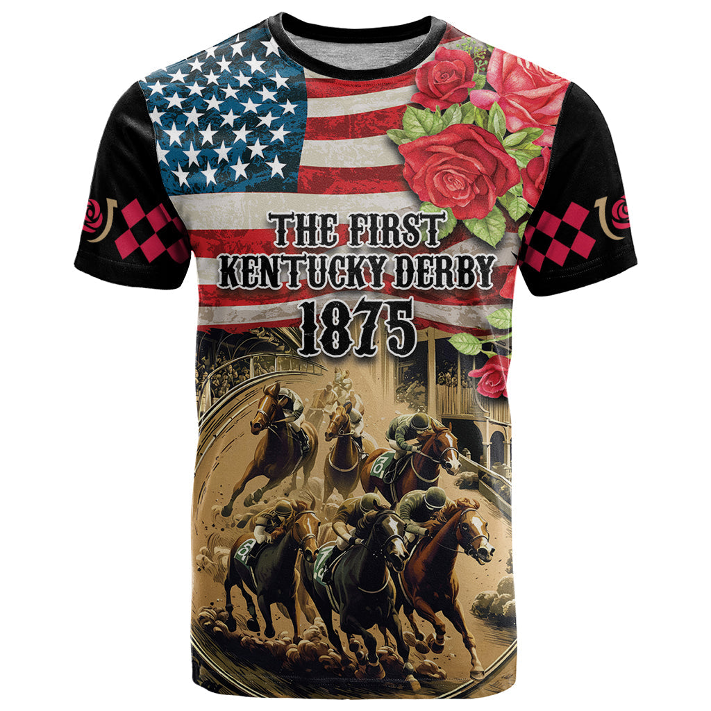 The First Kentucky Horse Racing T-Shirt Since 1875 American Flag Vintage Style Graphic Tee