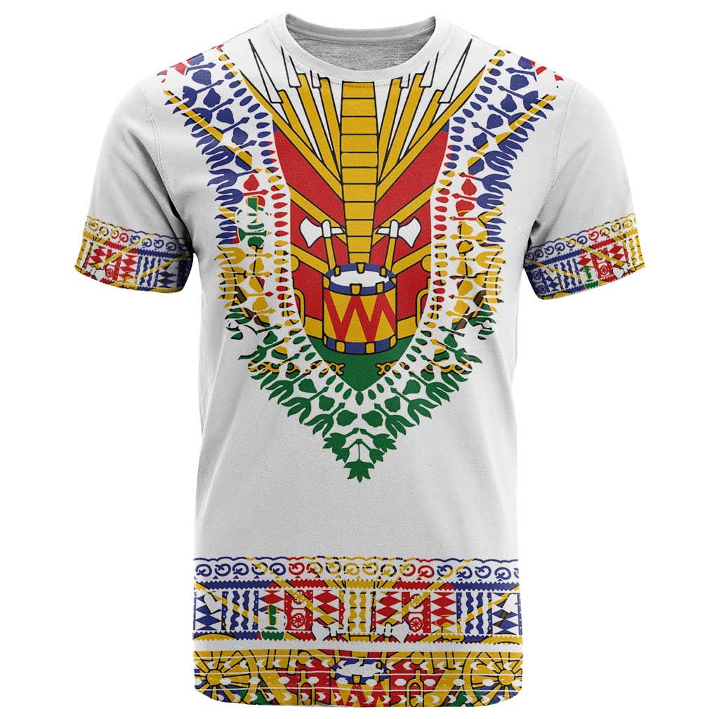 Haiti Flag Traditional Dashiki T-Shirt White Color Graphic Tee