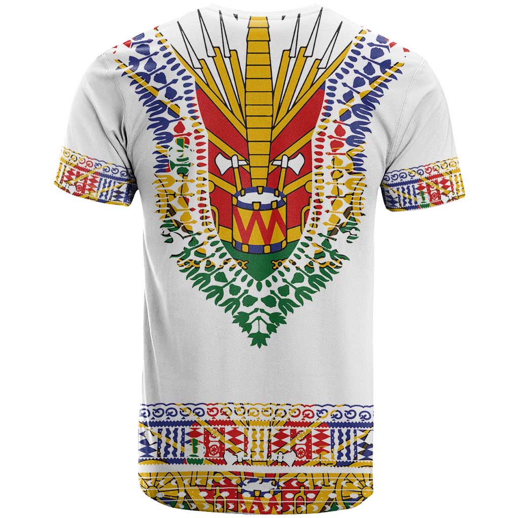 Haiti Flag Traditional Dashiki T-Shirt White Color Graphic Tee