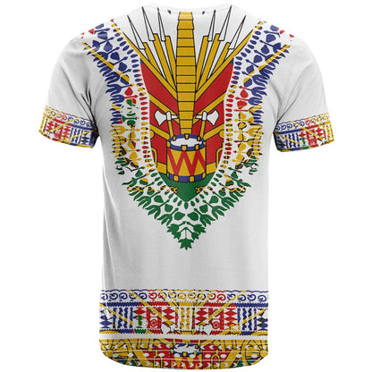 Haiti Flag Traditional Dashiki T-Shirt White Color Graphic Tee