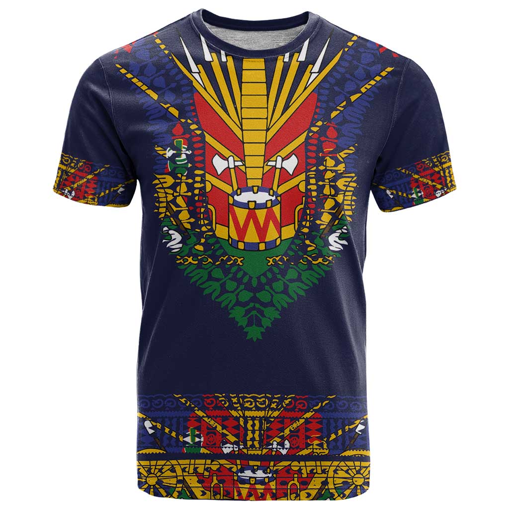 Haiti Flag Traditional Dashiki T-Shirt Black Color Graphic Tee