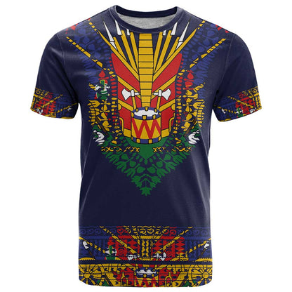 Haiti Flag Traditional Dashiki T-Shirt Black Color Graphic Tee