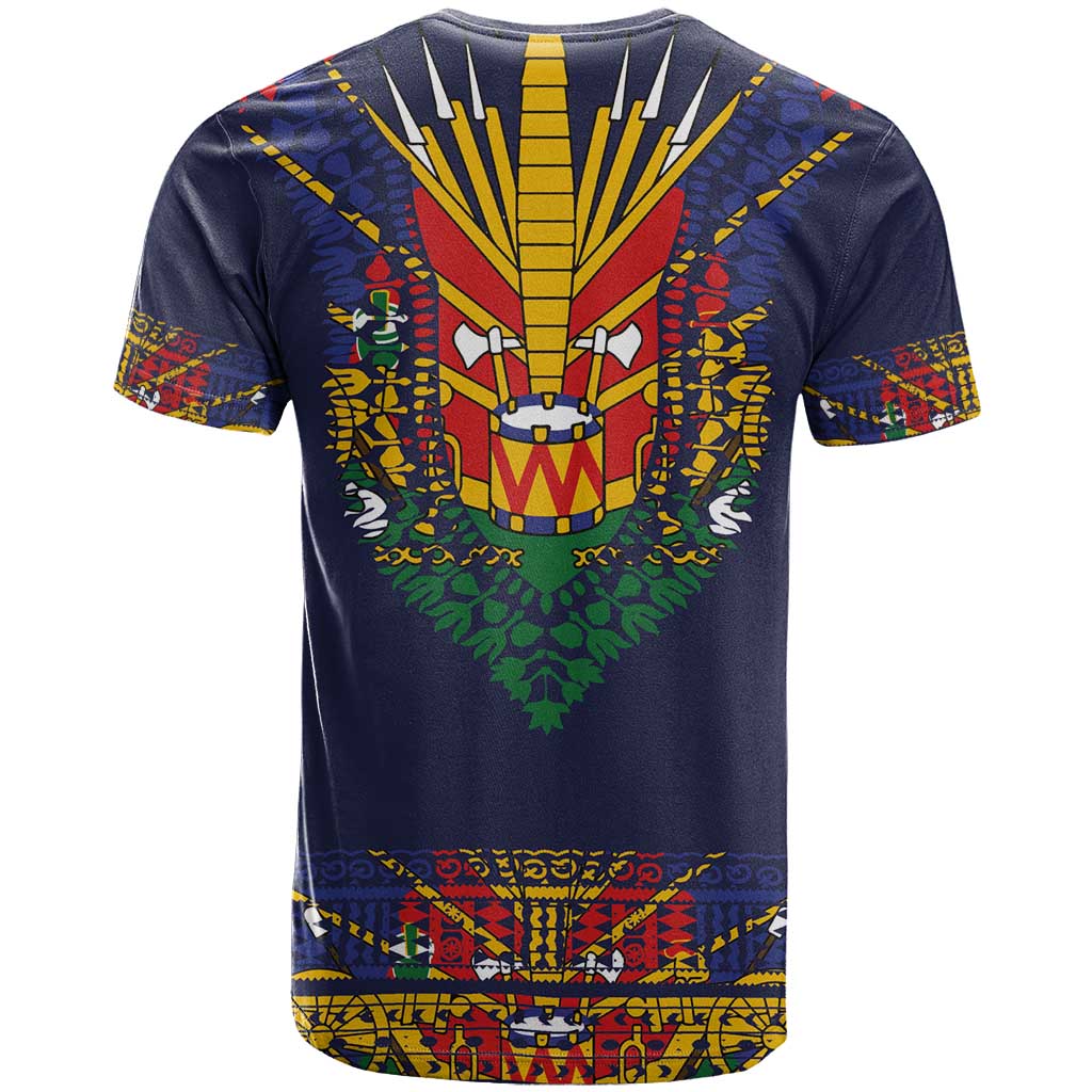 Haiti Flag Traditional Dashiki T-Shirt Black Color Graphic Tee