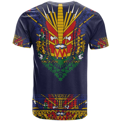 Haiti Flag Traditional Dashiki T-Shirt Black Color Graphic Tee