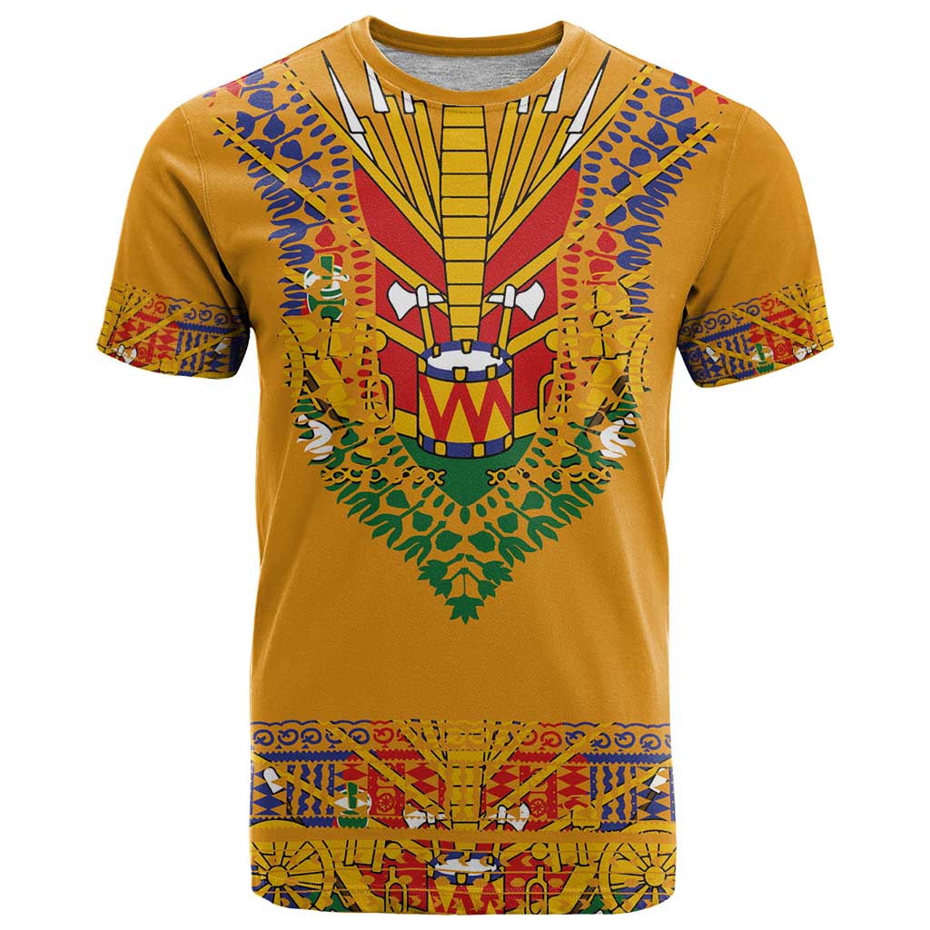 Haiti Flag Traditional Dashiki T-Shirt Yellow Color Graphic Tee