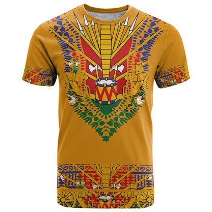 Haiti Flag Traditional Dashiki T-Shirt Yellow Color Graphic Tee