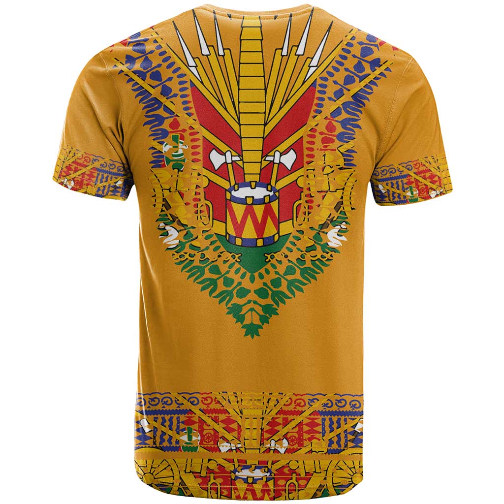Haiti Flag Traditional Dashiki T-Shirt Yellow Color Graphic Tee