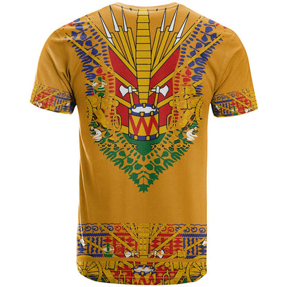 Haiti Flag Traditional Dashiki T-Shirt Yellow Color Graphic Tee